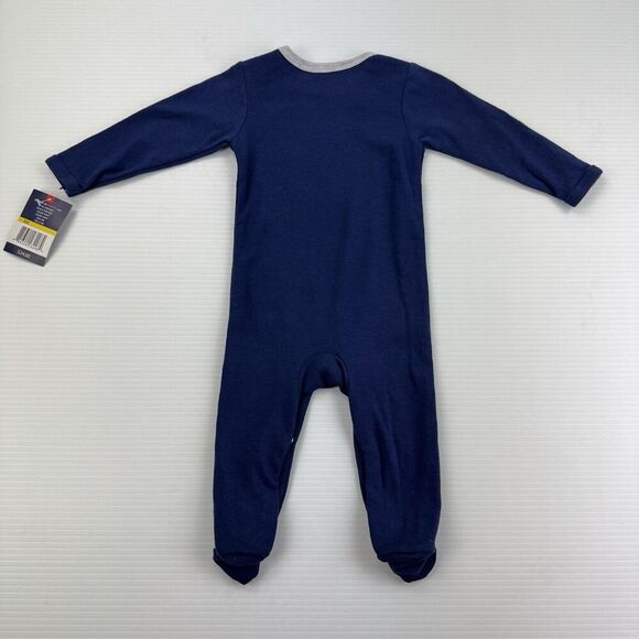 Perry Ellis America Baby Boy Sleeper 9M Navy Plaid Teddy Bear Footed Pajamas NWT - Picture 5 of 11